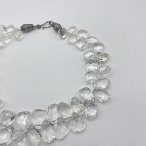 Vintage Faceted Clear Crystal Quartez Bead Necklace With Silver-Tone Clasp - Picture 8 of 8